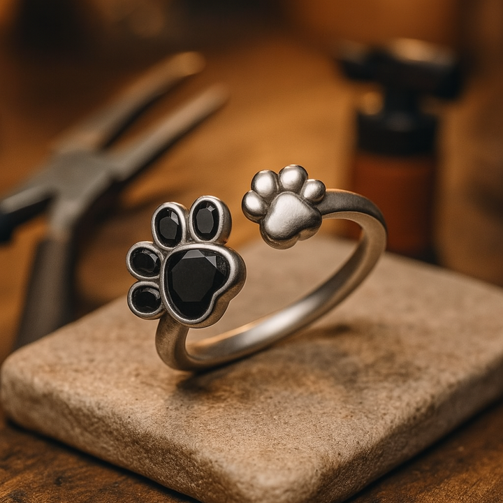 Bague créative ajustable avec une adorable empreinte de patte