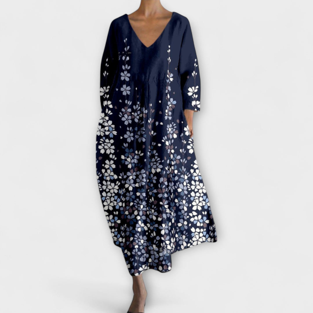 Fiona - Robe Longue Colorée avec Décolleté en V