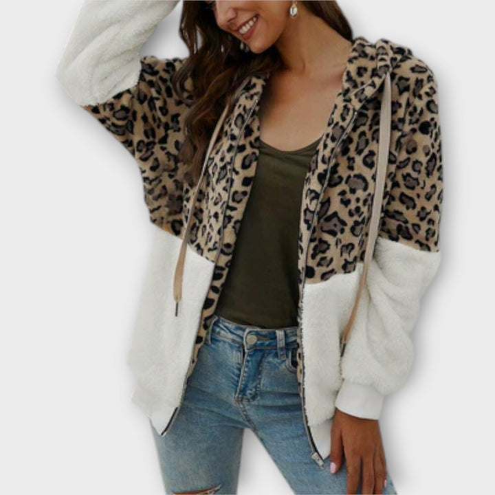 Lea - Sweat à capuche en polaire avec design léopard