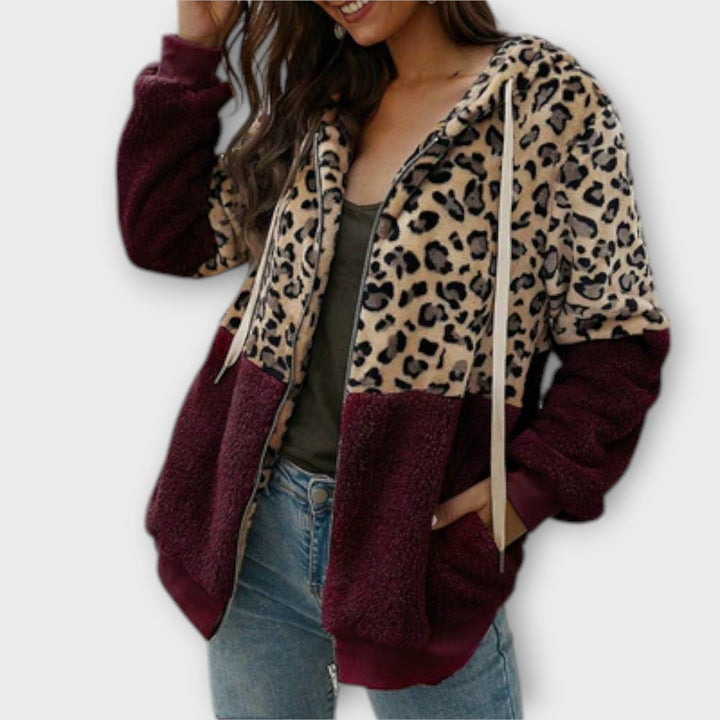 Lea - Sweat à capuche en polaire avec design léopard