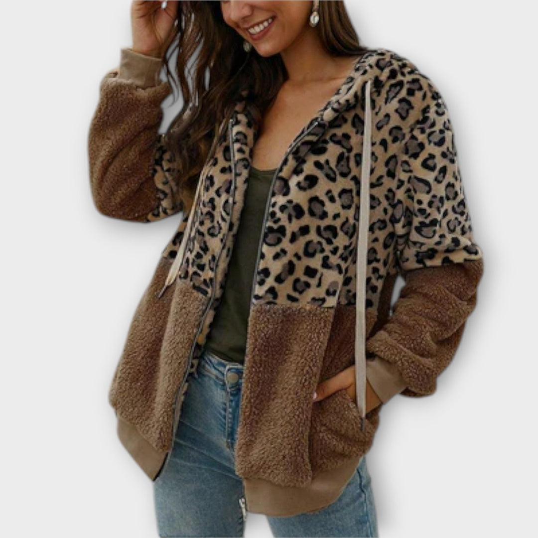 Lea - Sweat à capuche en polaire avec design léopard