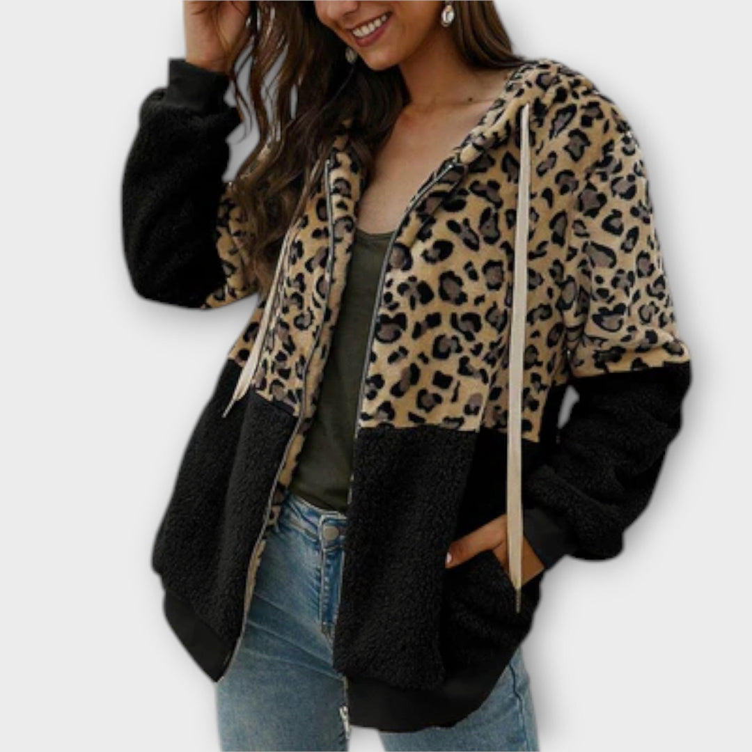 Lea - Sweat à capuche en polaire avec design léopard