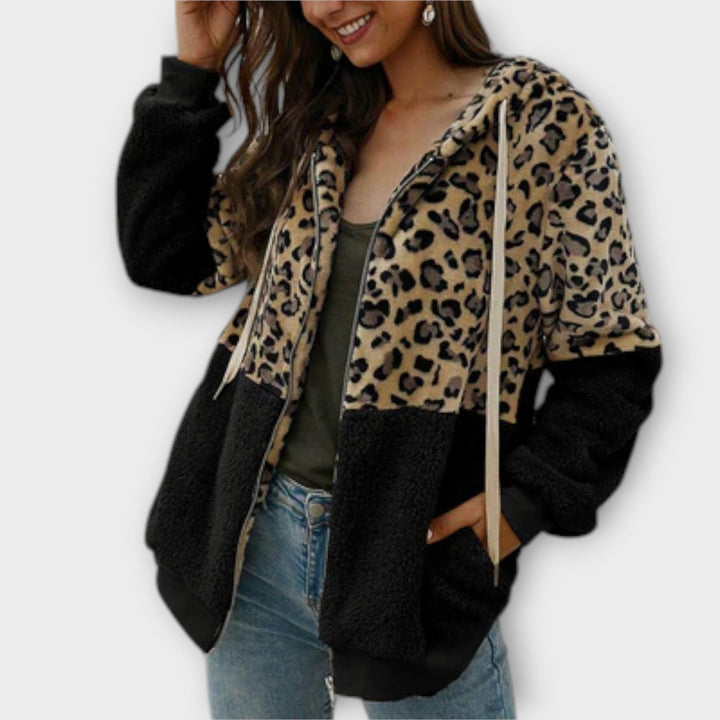 Lea - Sweat à capuche en polaire avec design léopard
