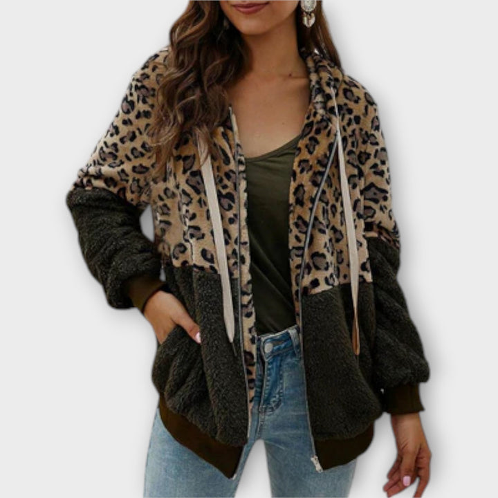 Lea - Sweat à capuche en polaire avec design léopard