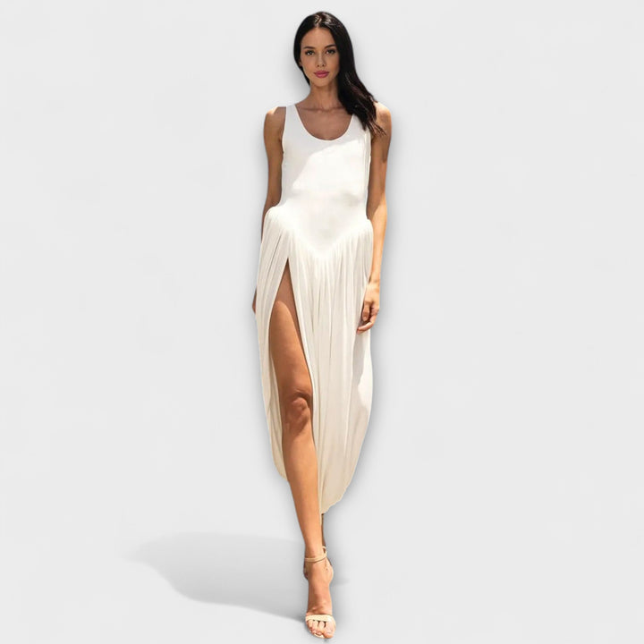 Robe maxi drapée avec jupe drapée et fente latérale