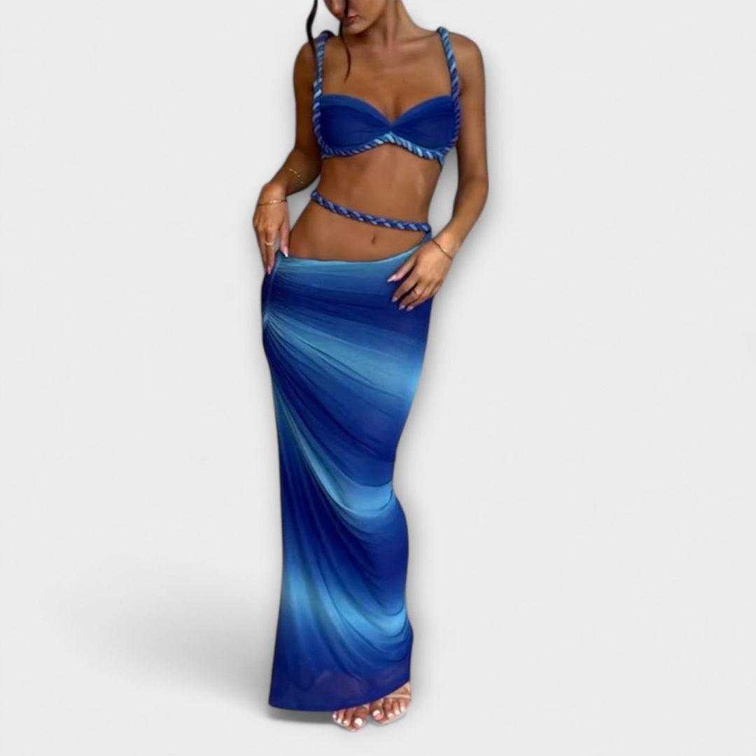Jane - Duo de crop top en tricot à dégradé stylé et jupe overskirt