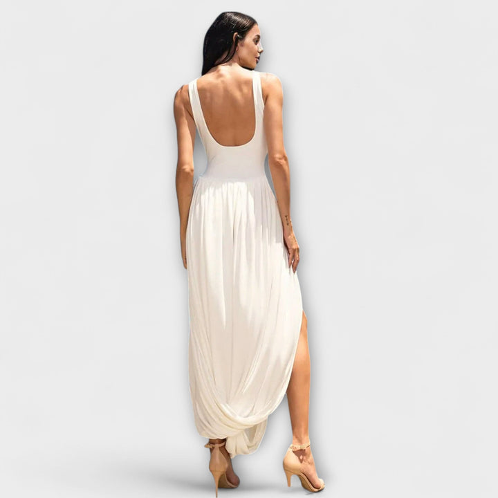 Robe maxi drapée avec jupe drapée et fente latérale