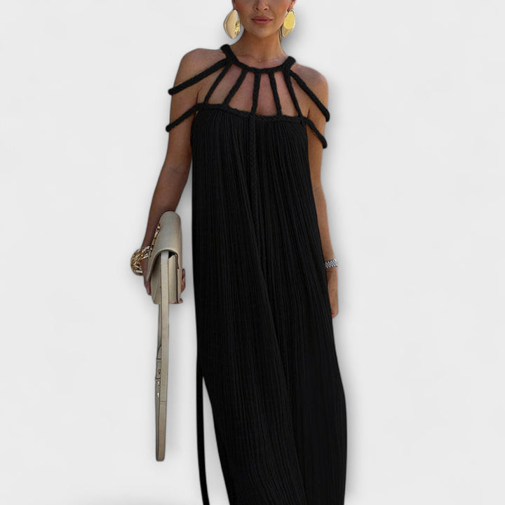 Briar - Robe Maxi Chic en Mélange de Lin avec Bretelles Drapées