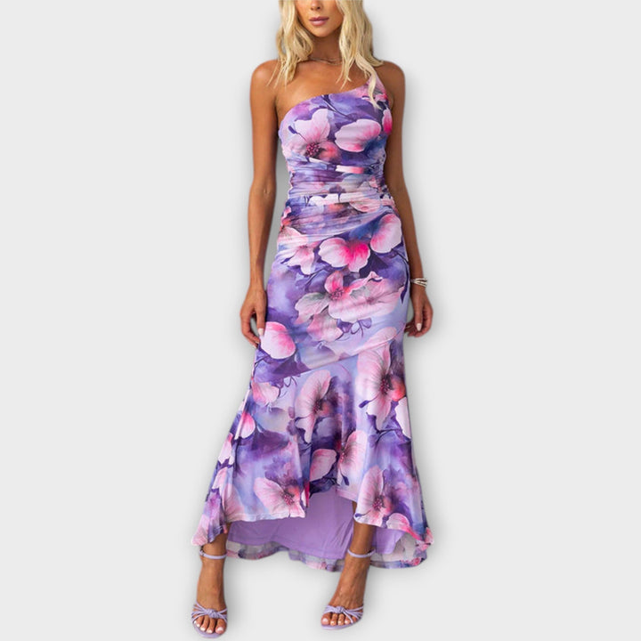 Pia - Robe maxi avec drapés asymétriques