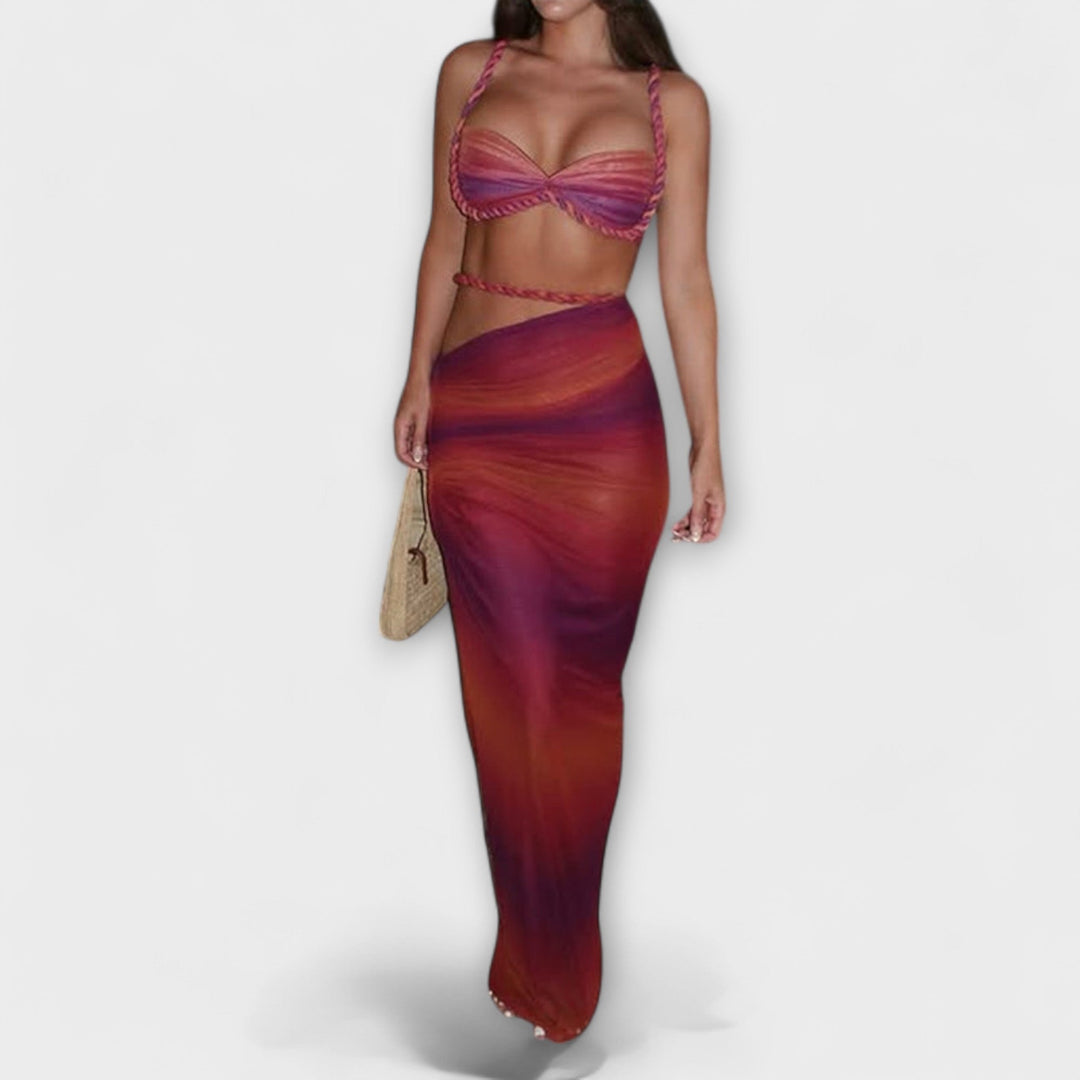 Jane - Duo de crop top en tricot à dégradé stylé et jupe overskirt