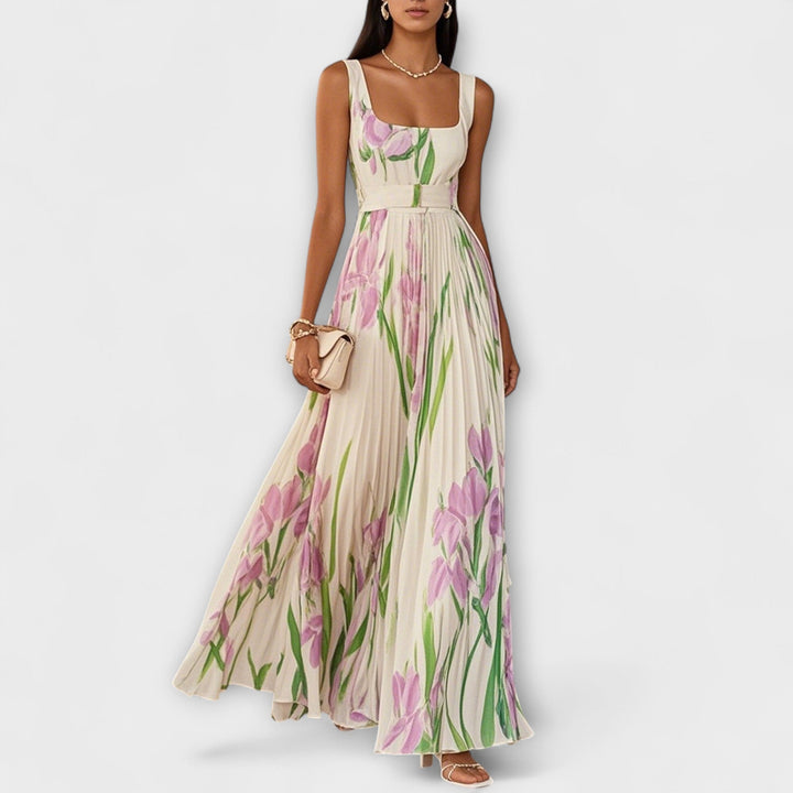 Robe maxi en chiffon à fleurs plissée