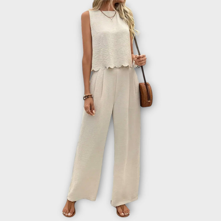 Valeria - Veste à bords en pétales de fleurs et pantalon long
