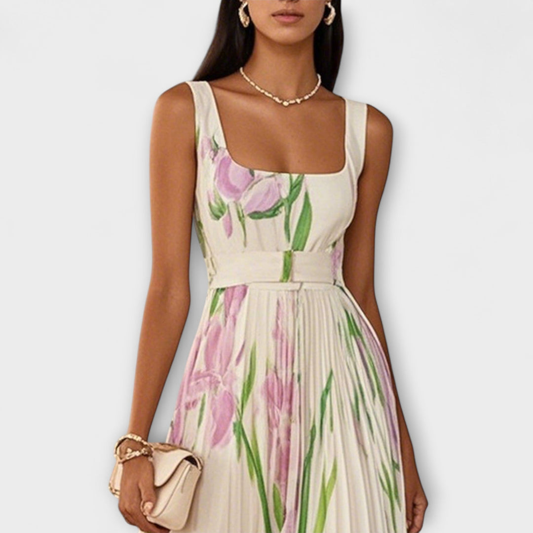 Robe maxi en chiffon à fleurs plissée