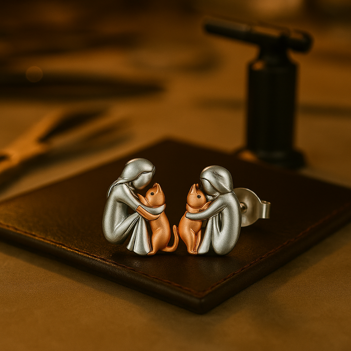 Boucles d'oreilles Gatto Hug bicolores argentées et dorées