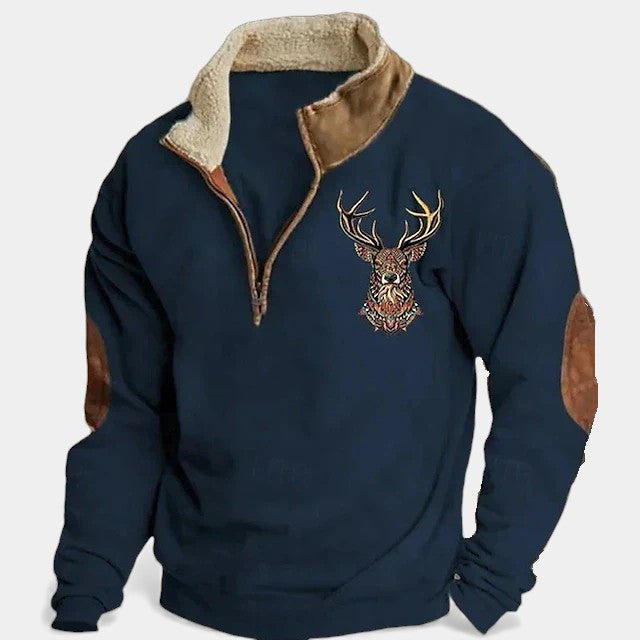 Lukáš – Pull pour homme avec motif de cerf et zip au cou