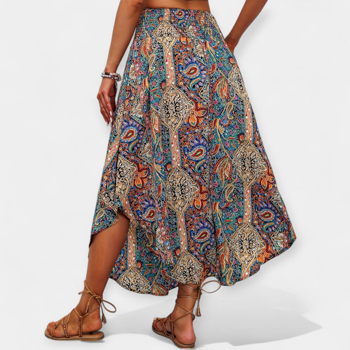 Lucie - Jupe midi fleurie à taille haute