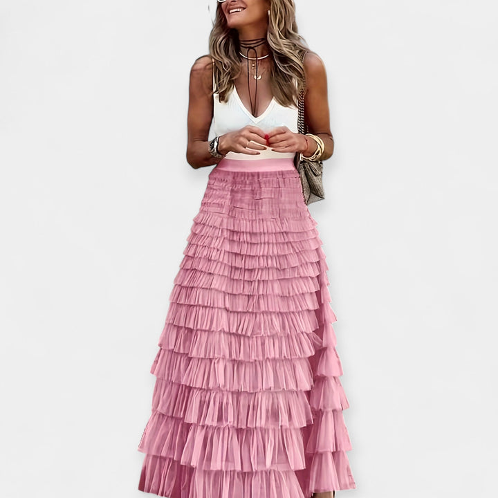 Valerie - Jupe Boho avec Bord en Satin Transparent
