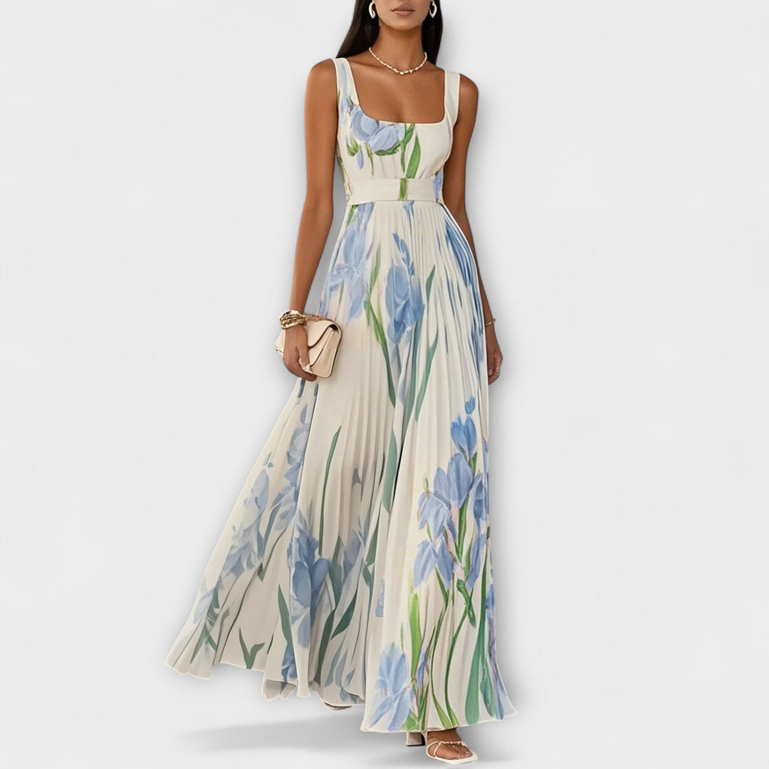 Robe maxi en chiffon à fleurs plissée