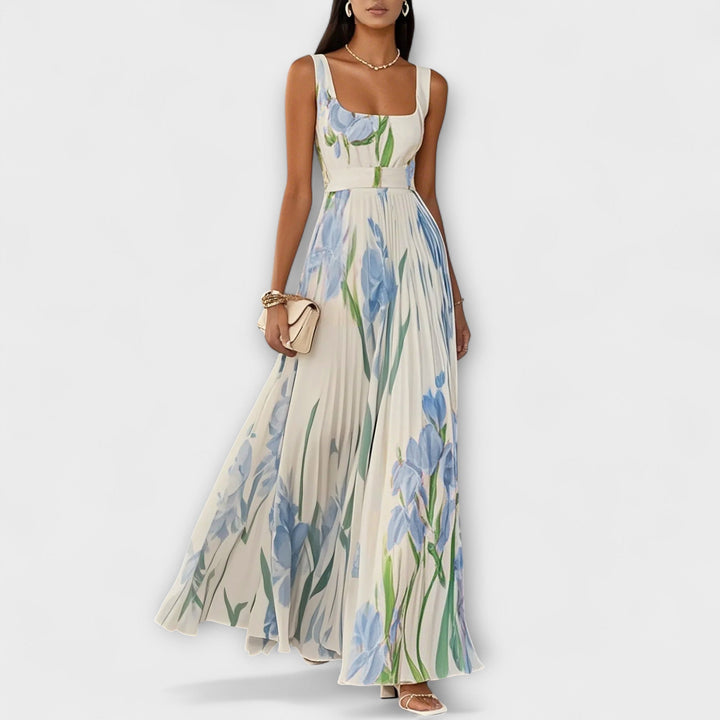 Robe maxi en chiffon à fleurs plissée