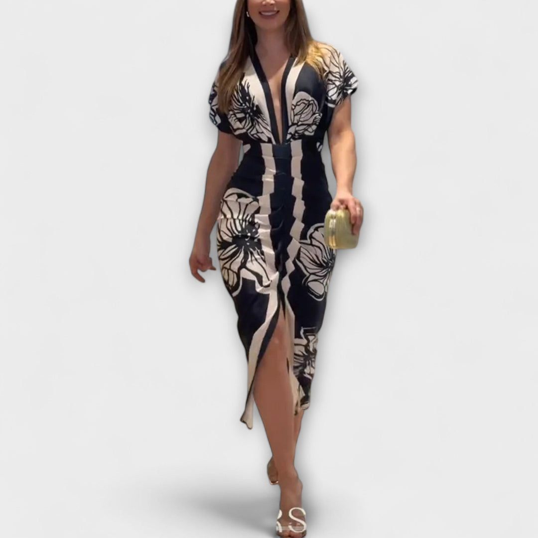 Cleo - Robe midi unique avec des manches dolman et un imprimé brésilien