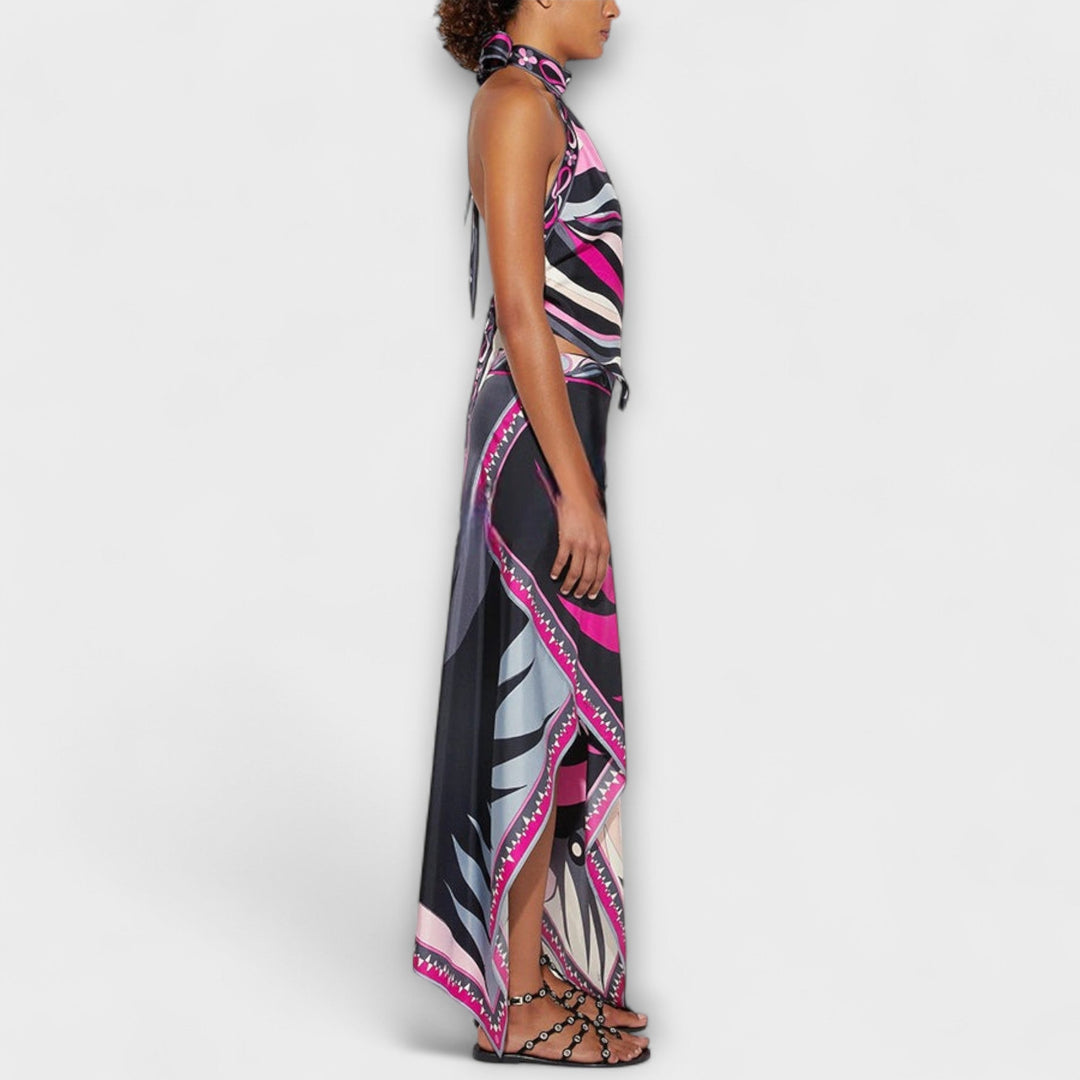 Everly - Top halter Sada et jupe midi asymétrique