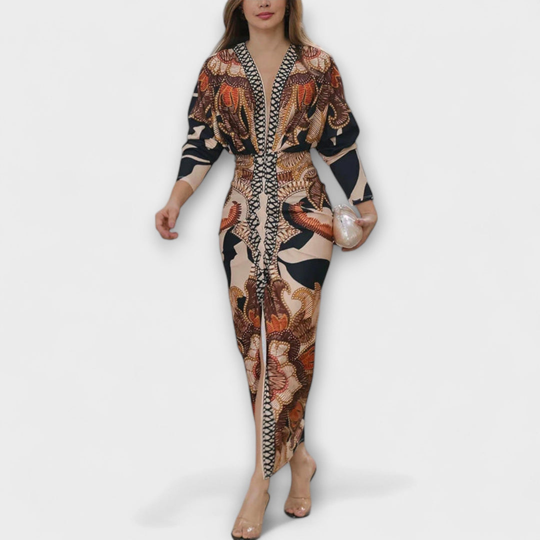 Cleo - Robe midi unique avec des manches dolman et un imprimé brésilien