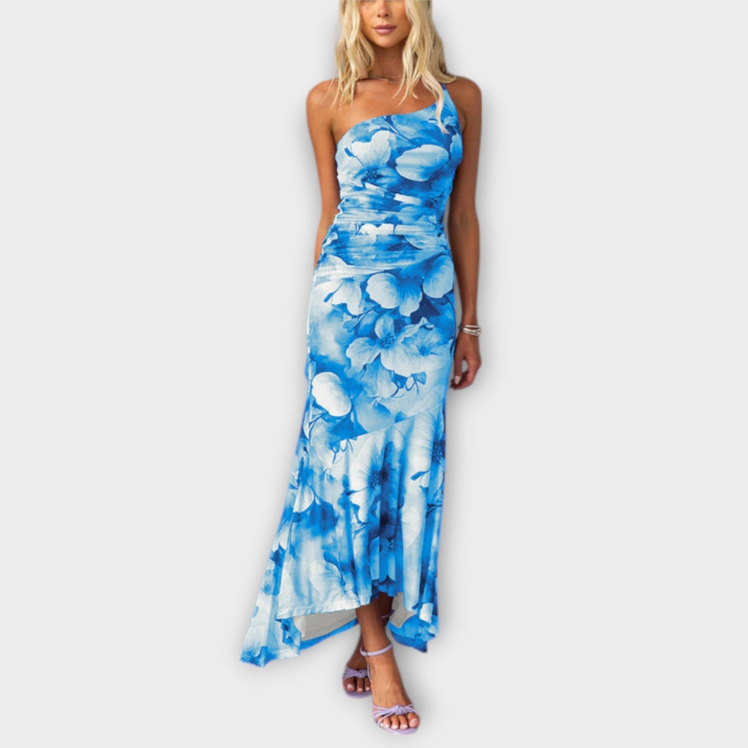 Pia - Robe maxi avec drapés asymétriques