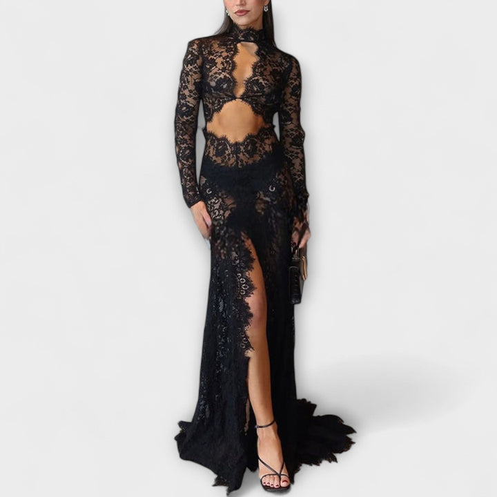 Azalea - Élégance de Minuit Robe Maxi Transparente à Manches Longues