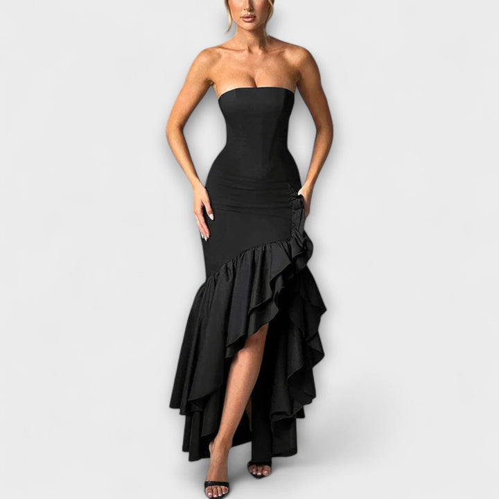 Zuri - Robe maxi à épaules dénudées et ourlet asymétrique