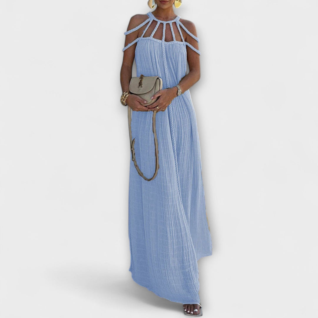 Briar - Robe Maxi Chic en Mélange de Lin avec Bretelles Drapées