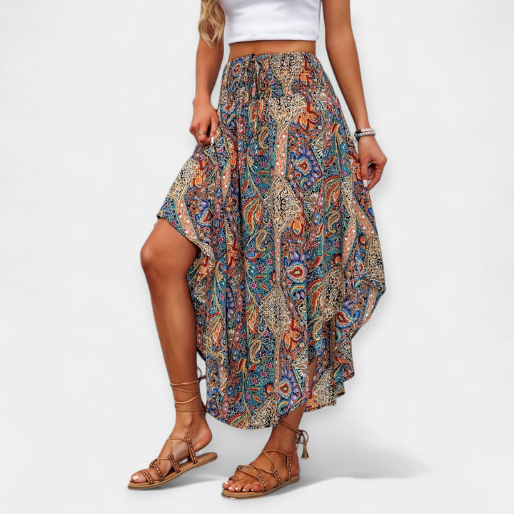 Lucie - Jupe midi fleurie à taille haute