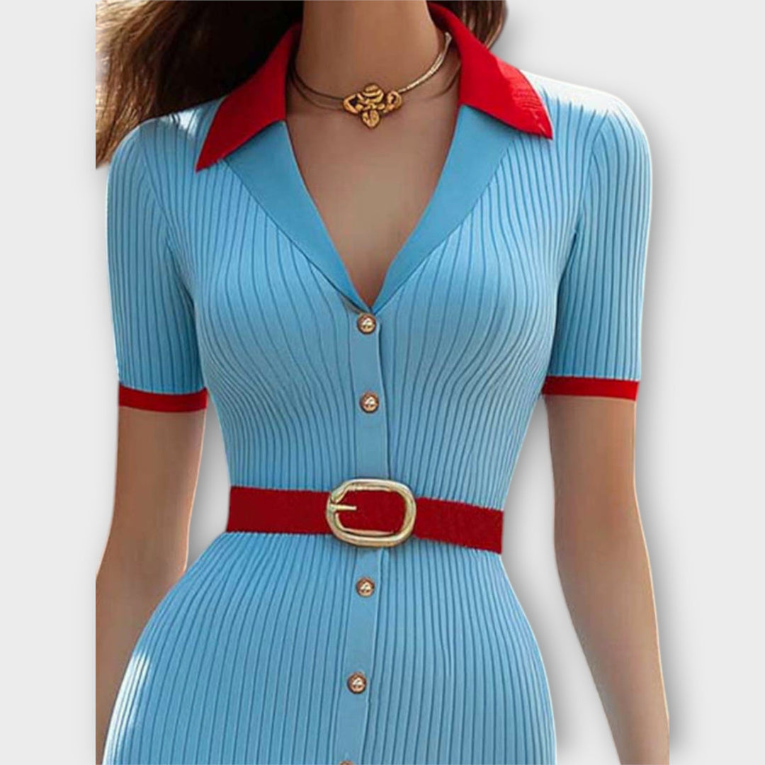 Sina - Robe étroite en bleu pastel côtelé