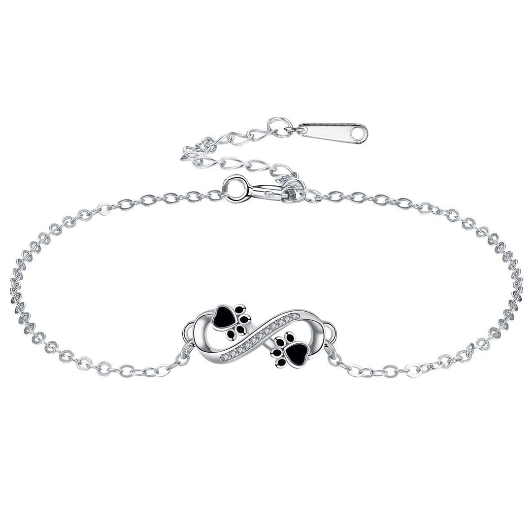Pendentif symbole de l'infini Bracelet avec empreinte de compagnon à quatre pattes et zircon