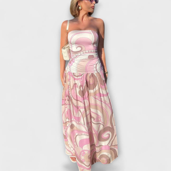 Tatum - Superbes robes maxi pastel avec épaules dénudées
