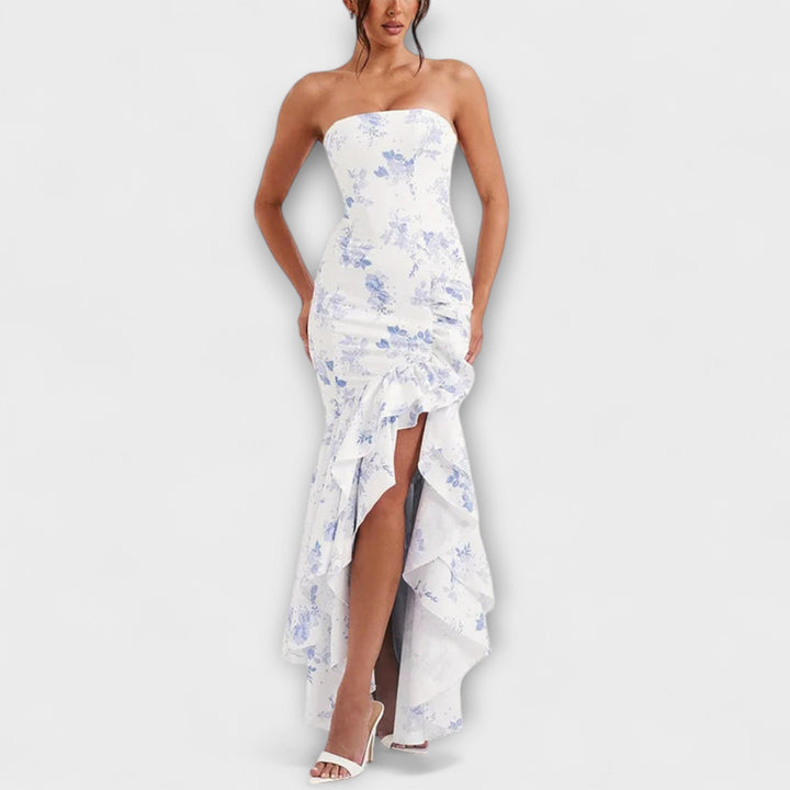 Zuri - Robe maxi à épaules dénudées et ourlet asymétrique