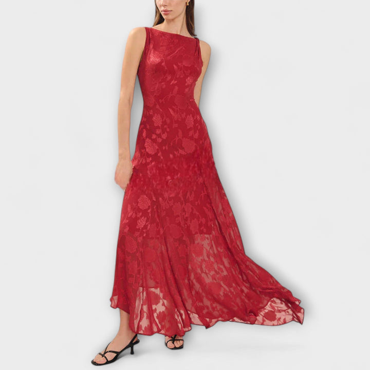 Opale - Robe Maxi Élégante Sans Manches avec Motif en Dentelle