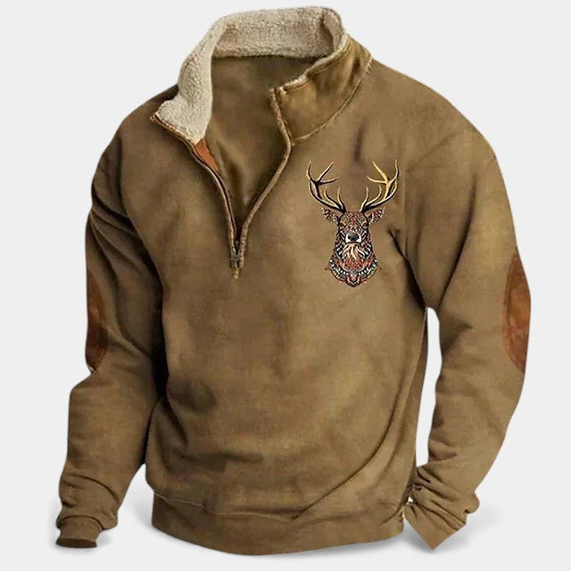 Lukáš – Pull pour homme avec motif de cerf et zip au cou