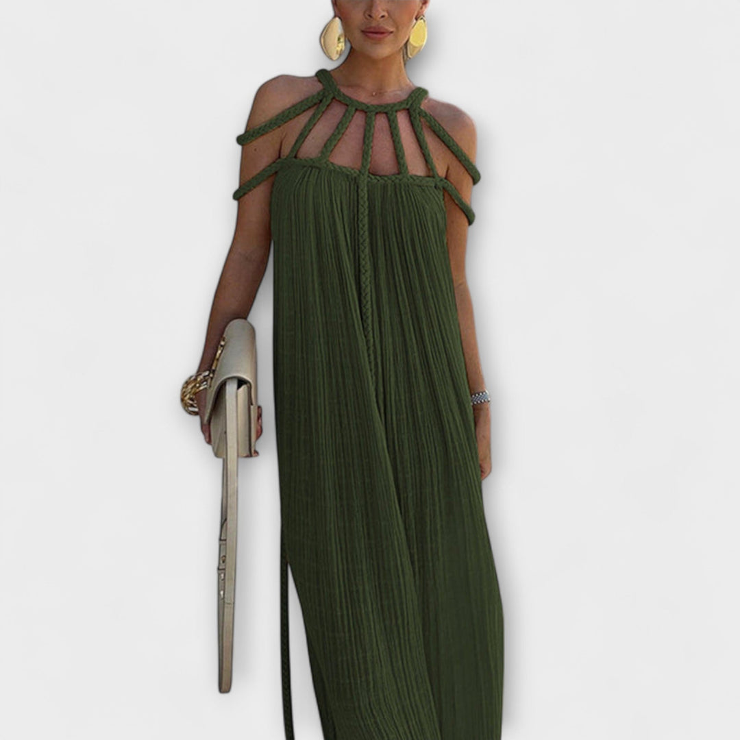 Briar - Robe Maxi Chic en Mélange de Lin avec Bretelles Drapées