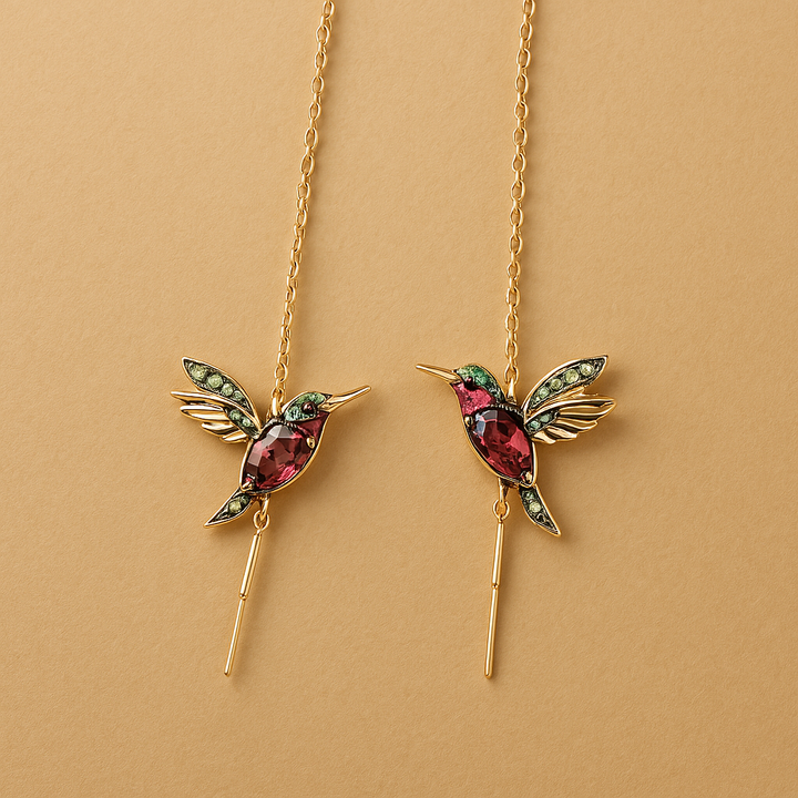 Boucles d'oreilles émaillées avec zirconiums en forme de colibri