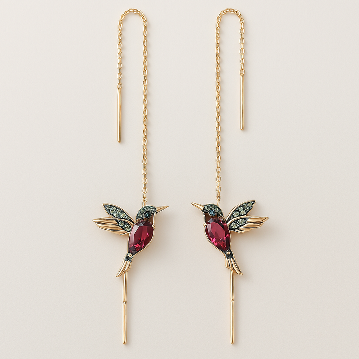 Boucles d'oreilles émaillées avec zirconiums en forme de colibri