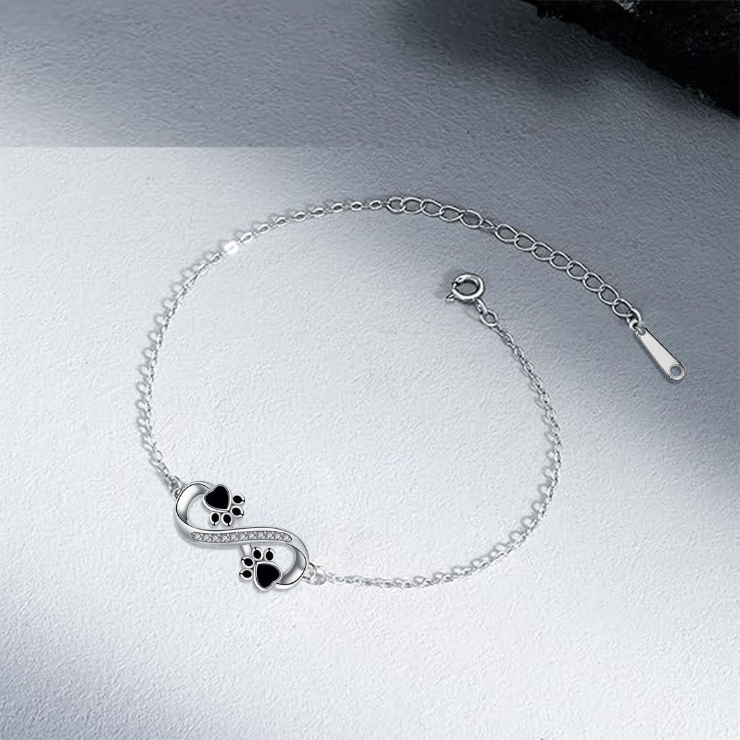 Pendentif symbole de l'infini Bracelet avec empreinte de compagnon à quatre pattes et zircon