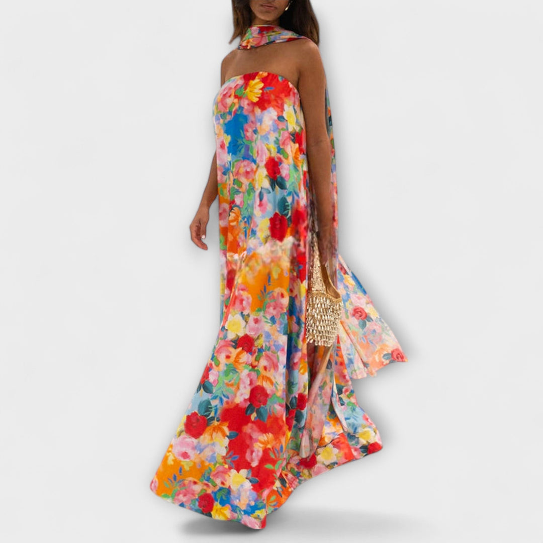 Harlow - Robe maxi à motif floral et épaules dénudées