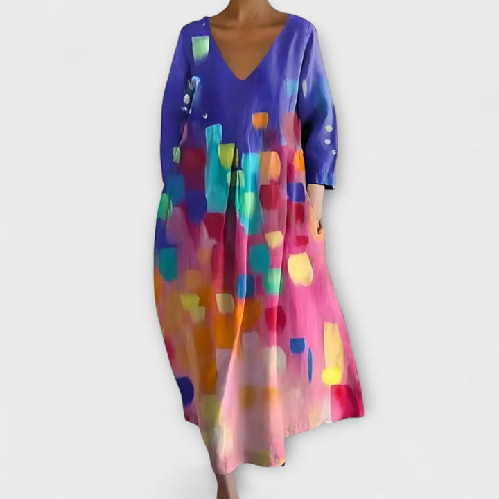 Fiona - Robe Longue Colorée avec Décolleté en V