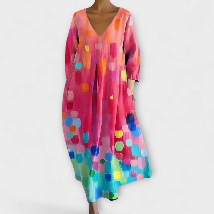 Fiona - Robe Longue Colorée avec Décolleté en V