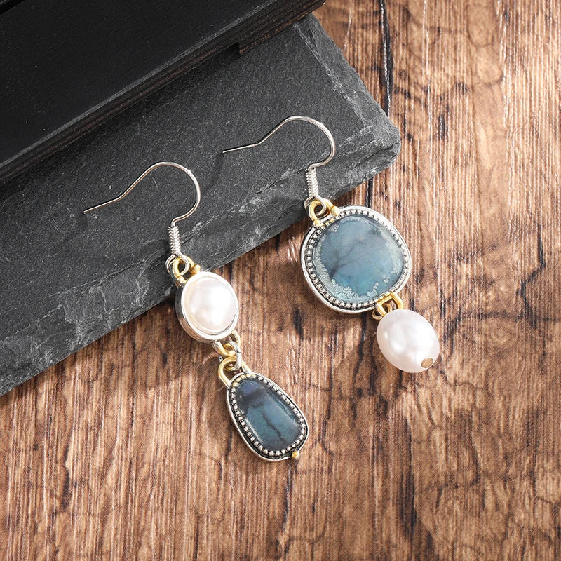 Boucles d'oreilles en pierre naturelle rétro bleue