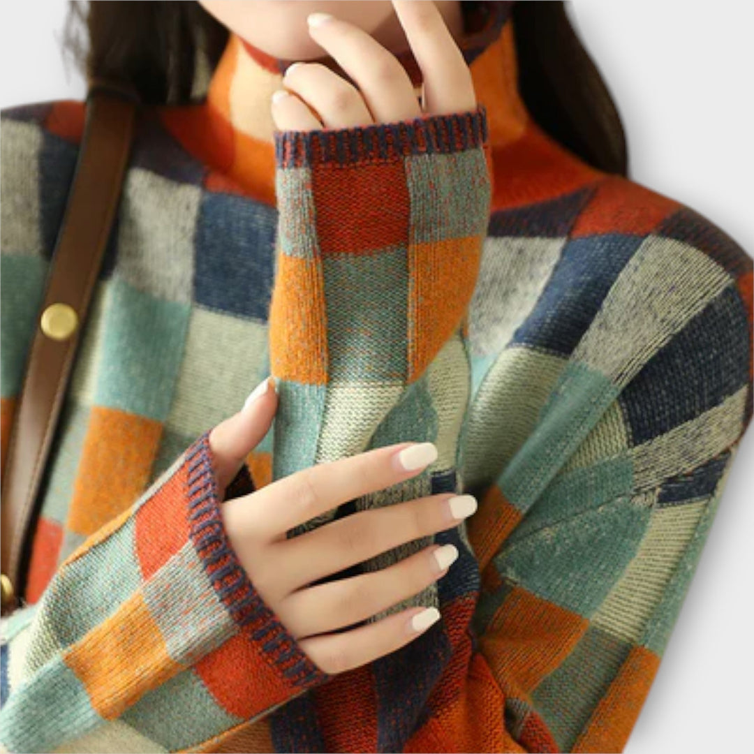 Erika – Pull col roulé en patchwork