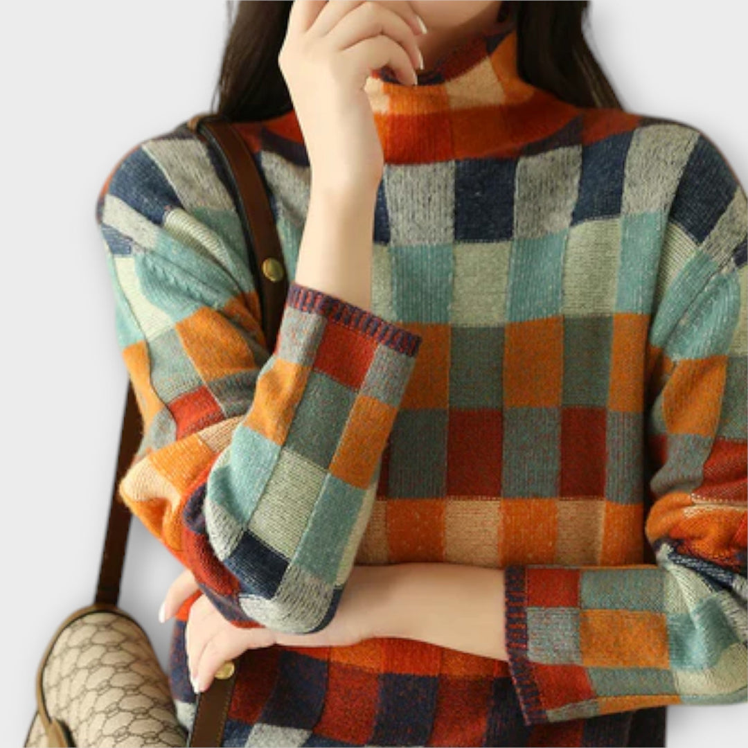 Erika – Pull col roulé en patchwork