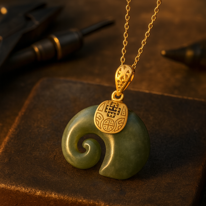 Collier avec pendentif en forme d'éléphant en jade Hetian – Chaîne plaquée en or 18 carats pour femmes