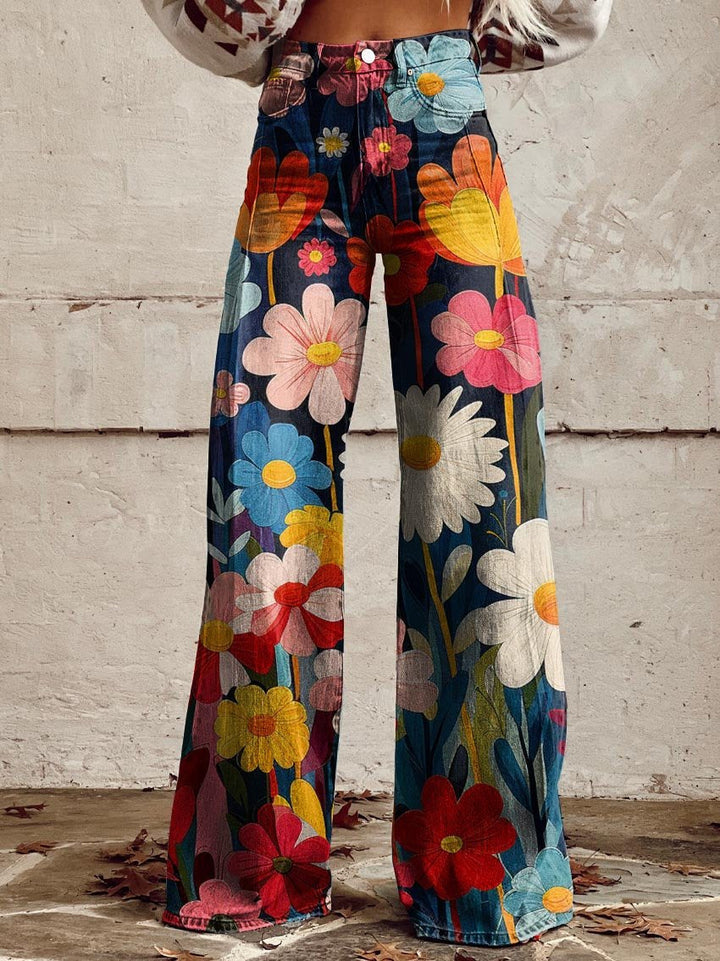 Andrea - Pantalons fleuris amples