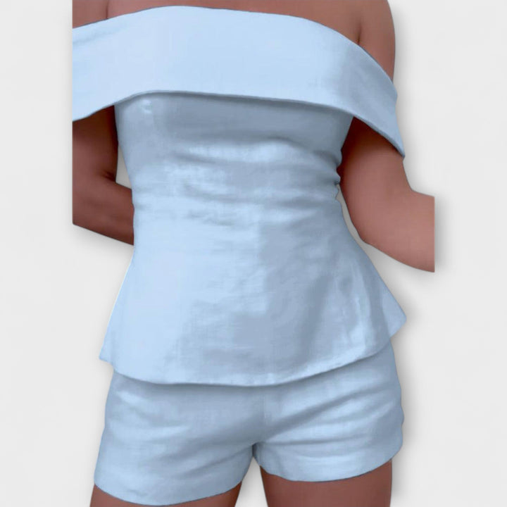 Olivia - Ensemble bi-matière en coton et lin blanc